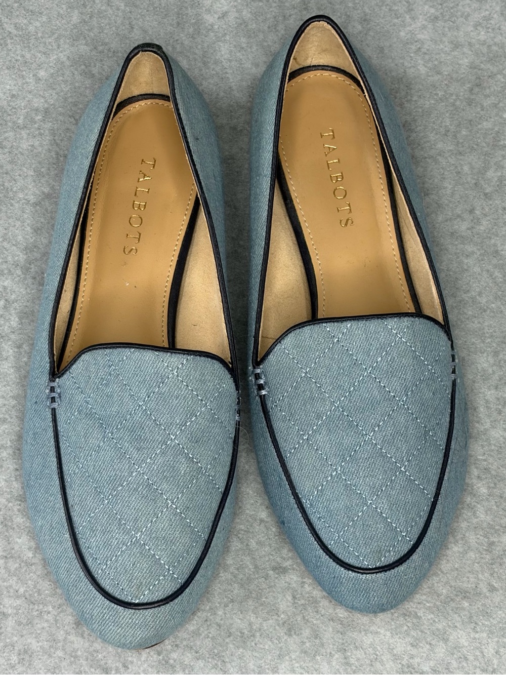 Talbots Quilted Light Blue Loafers with Dark Trim
